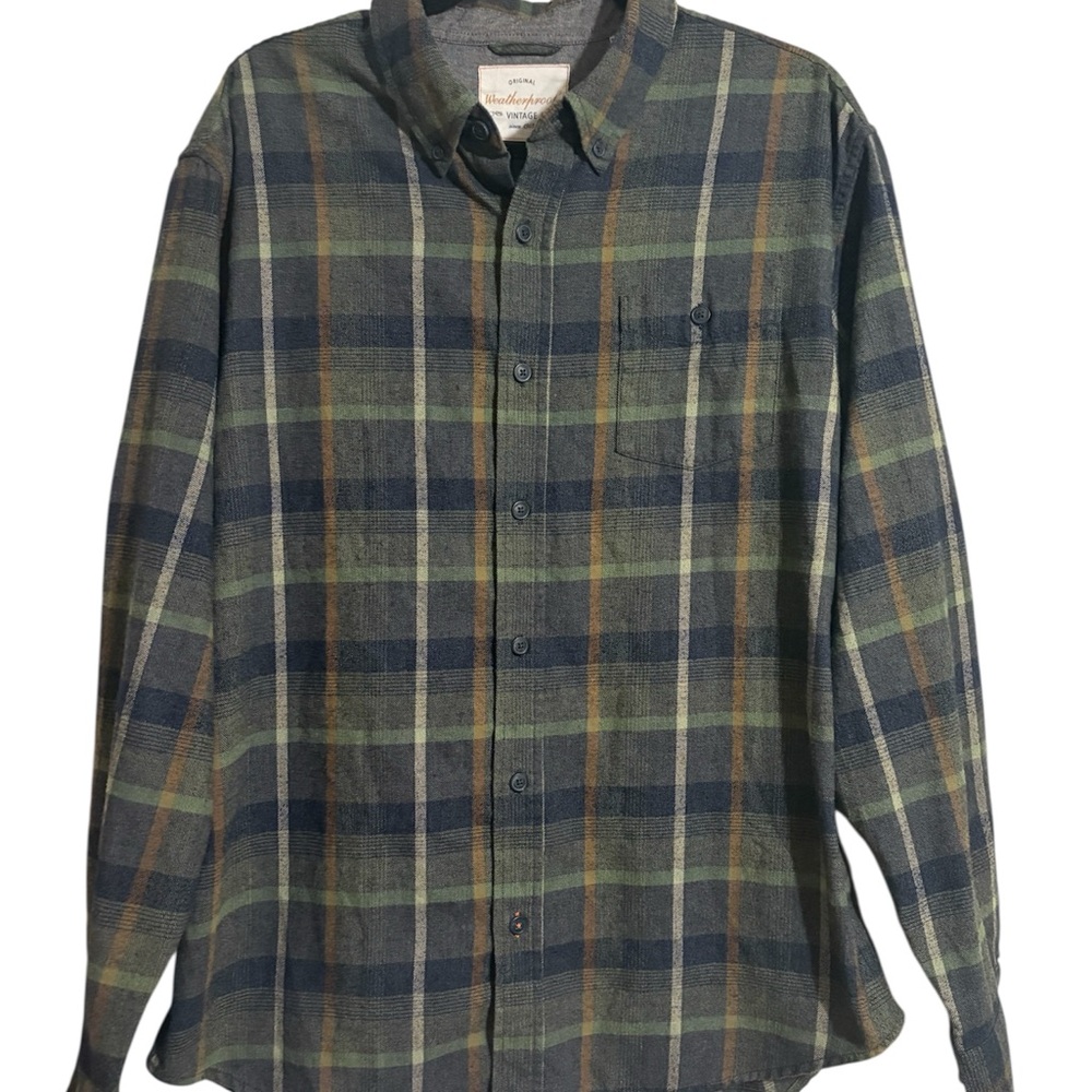 Weatherproof Vintage Flannel Plaid Button-Up Shirt Green Blue Orange - Size XL